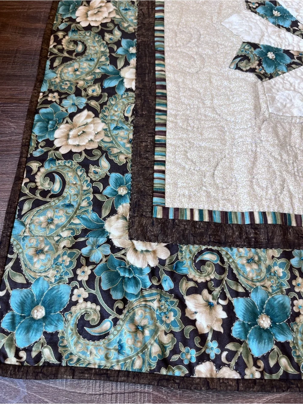 Handmade Quilt Blue Brown Floral